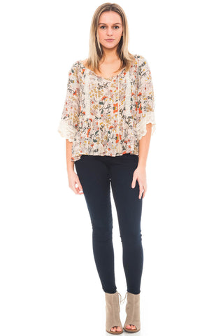 Blouse - Floral Peasant Top with a Bell Sleeve by Democracy