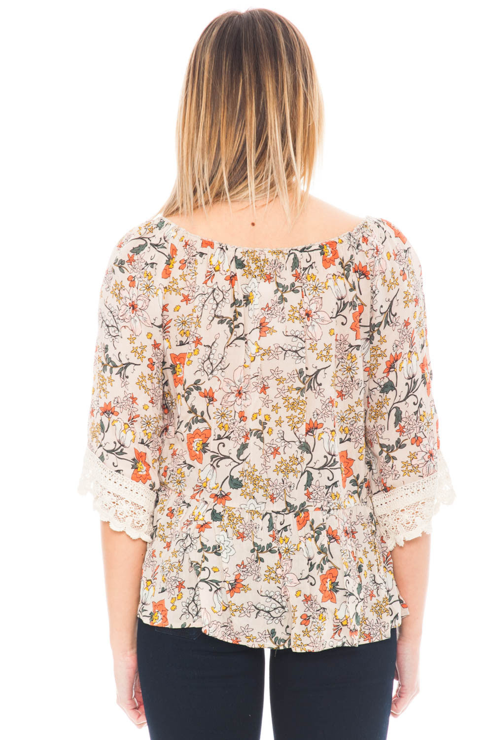 Blouse - Floral Peasant Top with a Bell Sleeve by Democracy