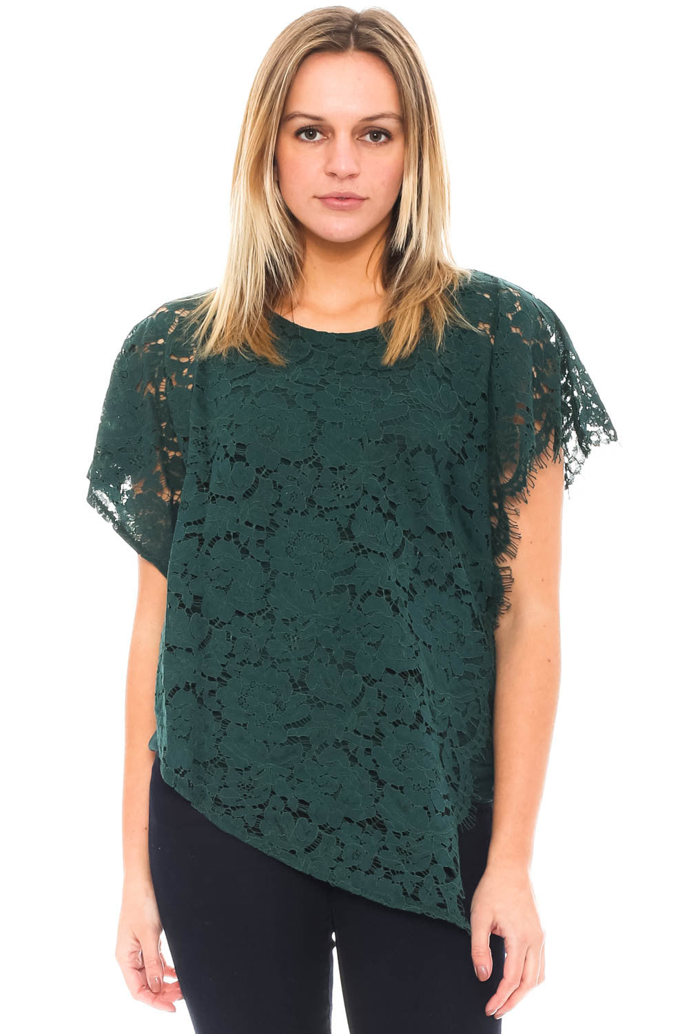 Blouse - Asymmetrical Lace Top by Democracy
