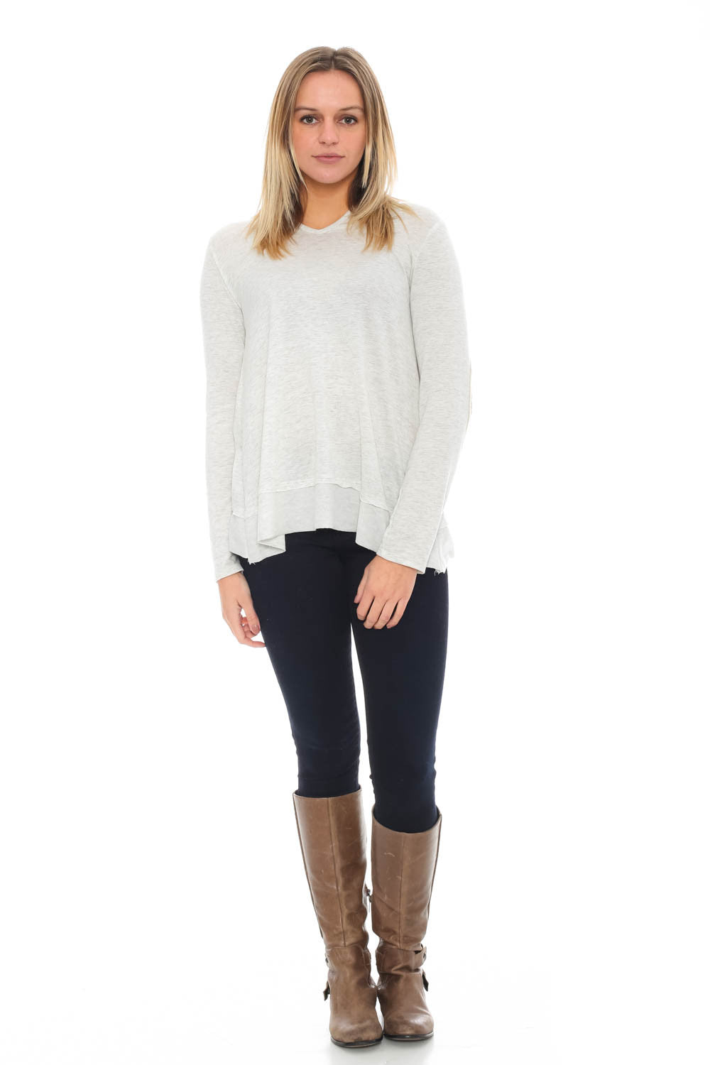Sweater - Overlap Back Hoodie with Lace Elbow Patches by Paper Crane