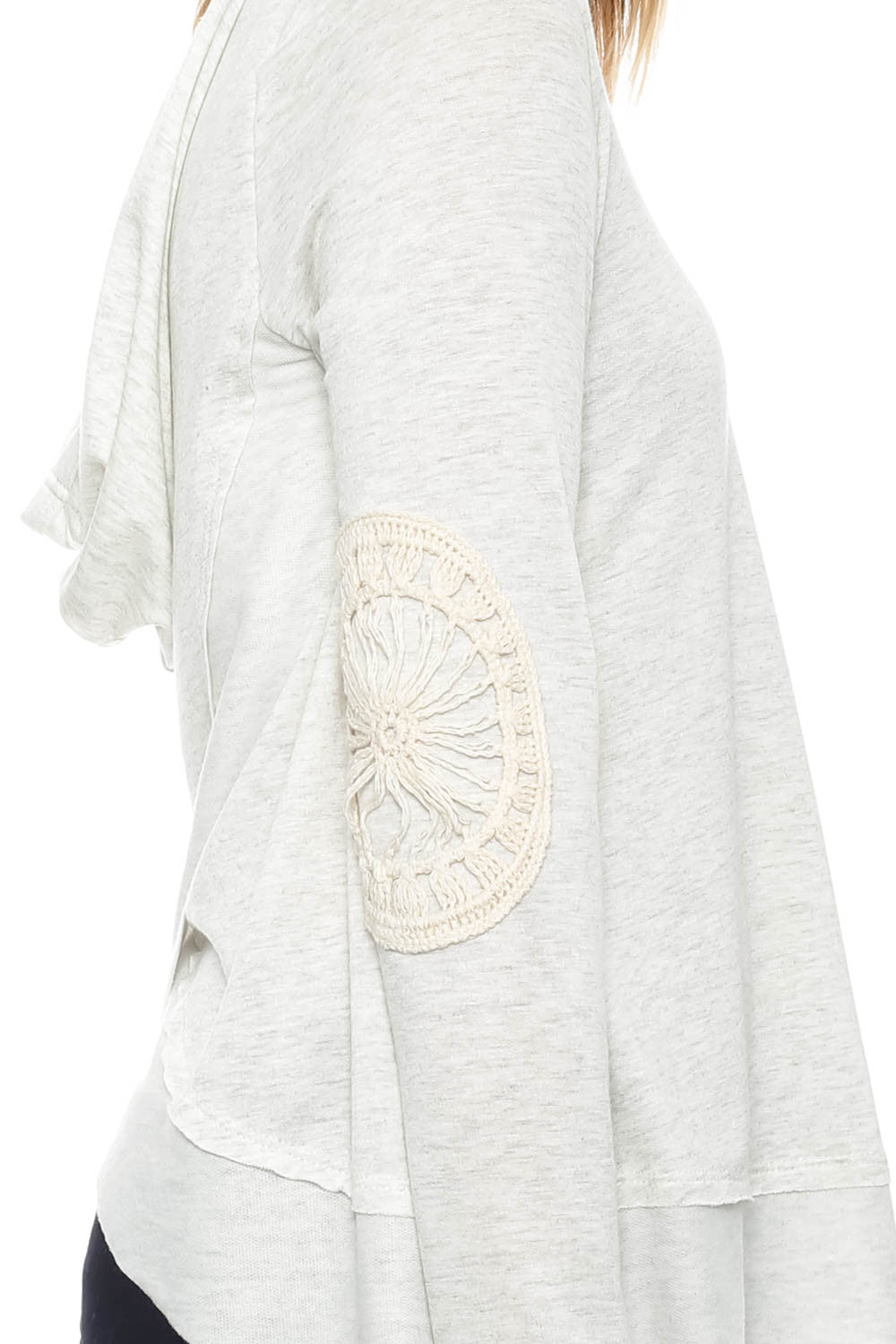 Sweater - Overlap Back Hoodie with Lace Elbow Patches by Paper Crane
