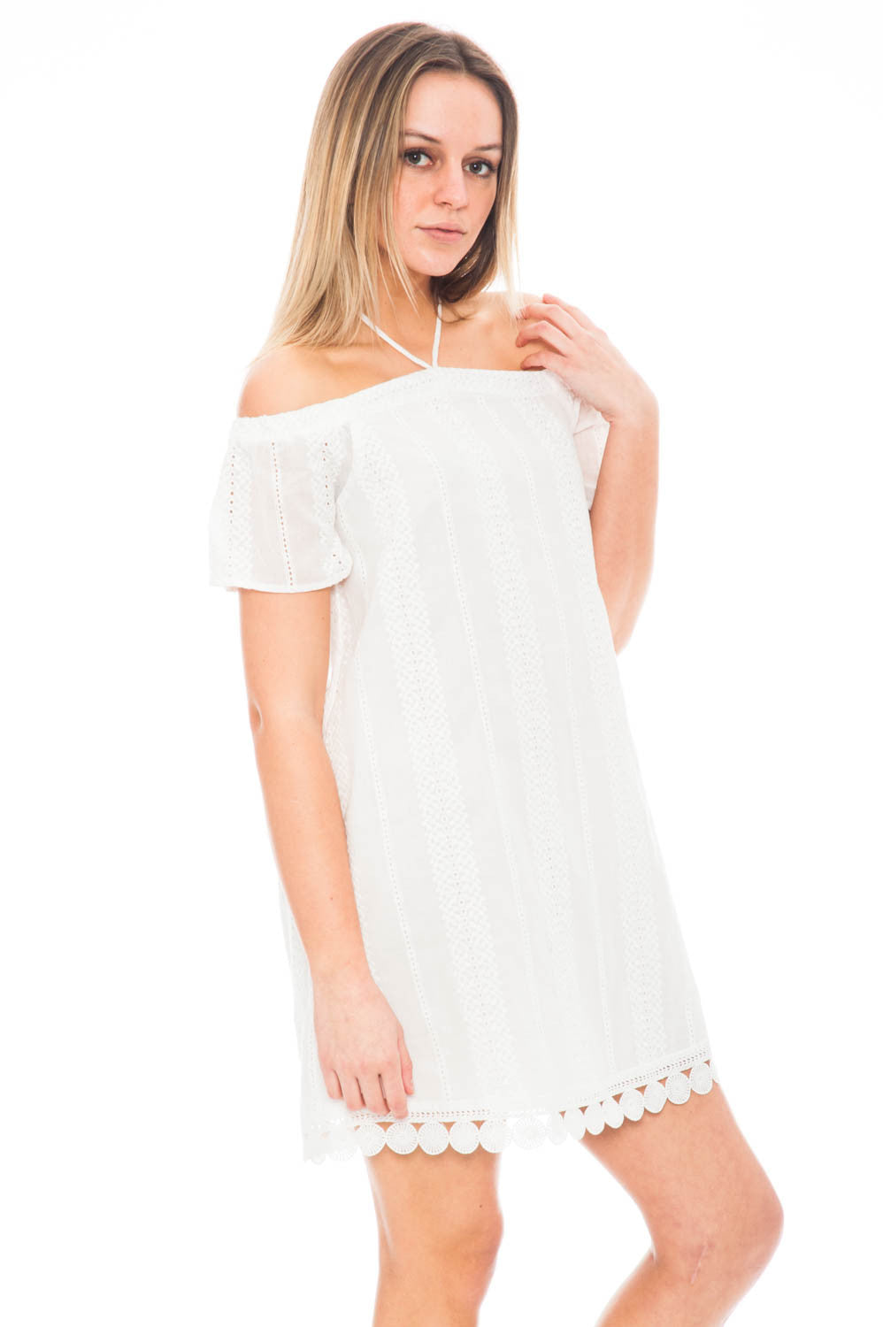 Dress - Embroidered Halter/Off Shoulder Dress by Everly