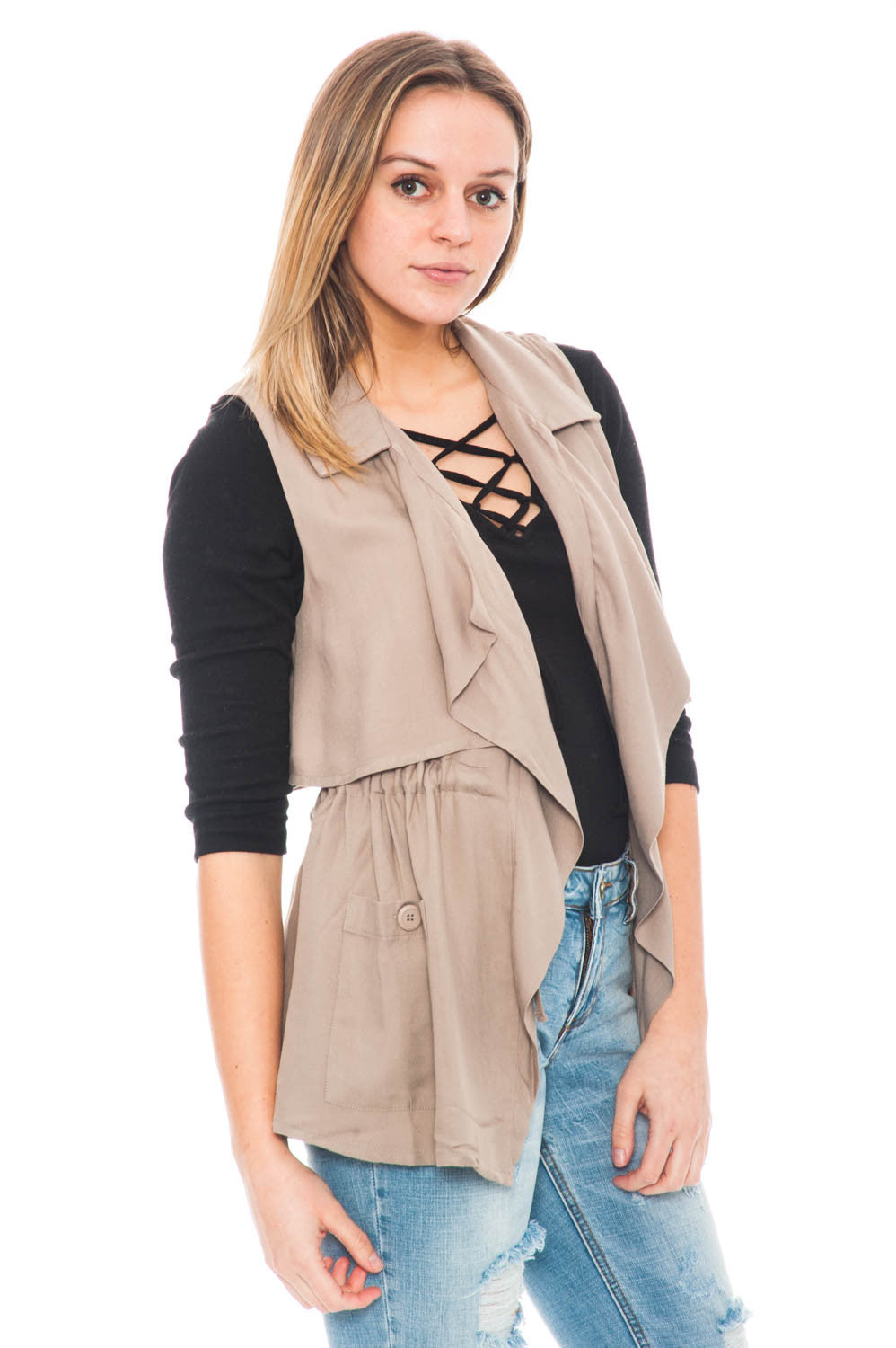 Vest - Cider by BB Dakota overlap vest with a drawstring waist