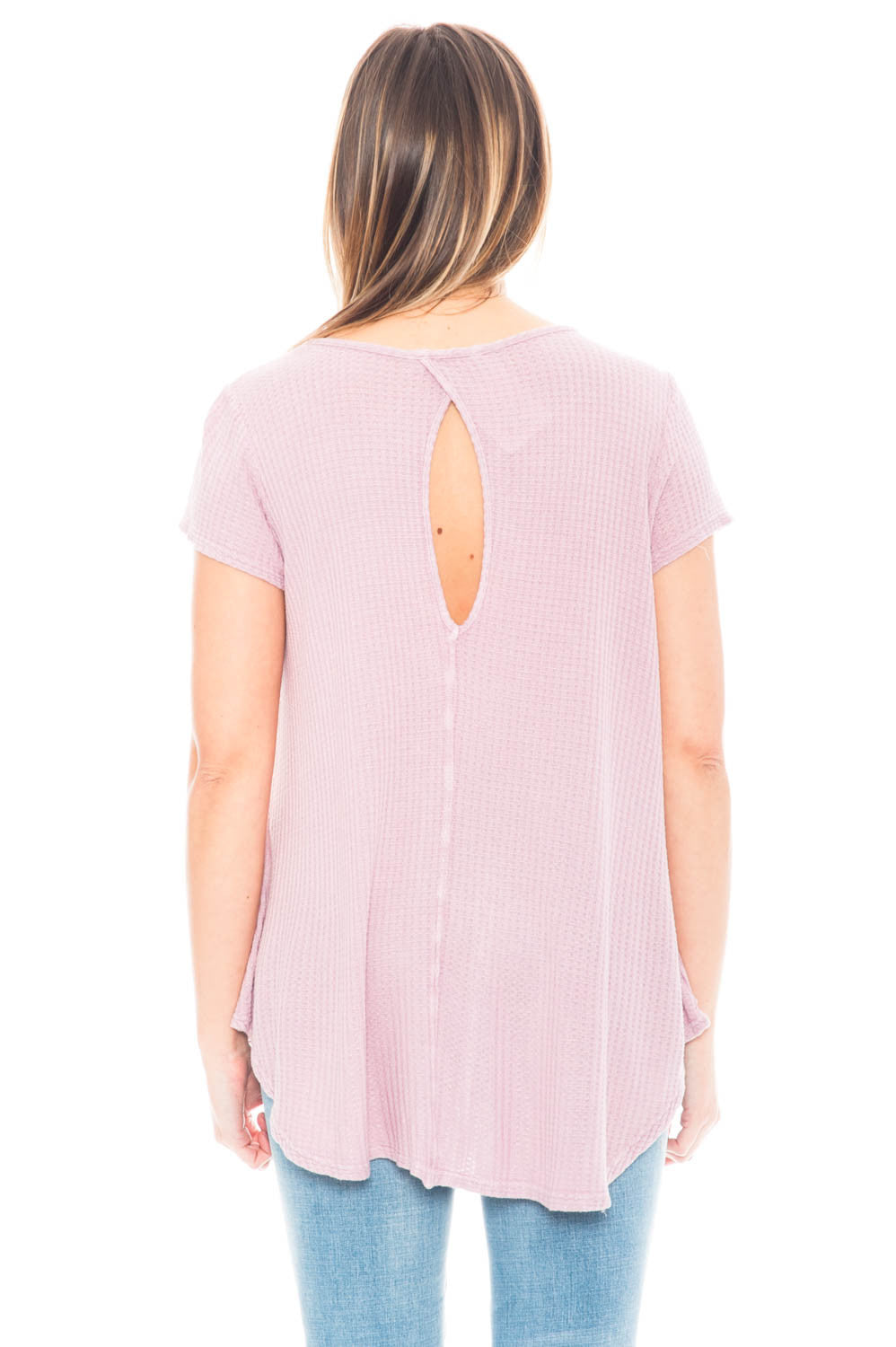 Shirt - Lace Up Waffle Knit Tee with a Keyhole Back by Paper Crane