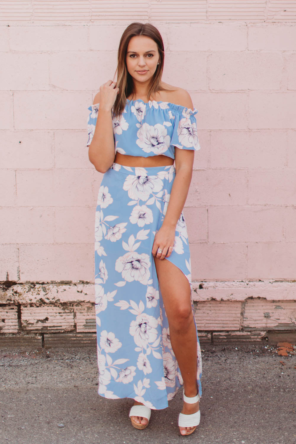 Skirt - Floral Wrap Maxi Skirt with Slit