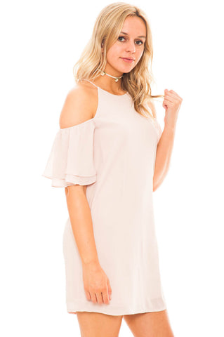 Dress - Layered Bell Sleeve Dress with Shoulder Cutouts