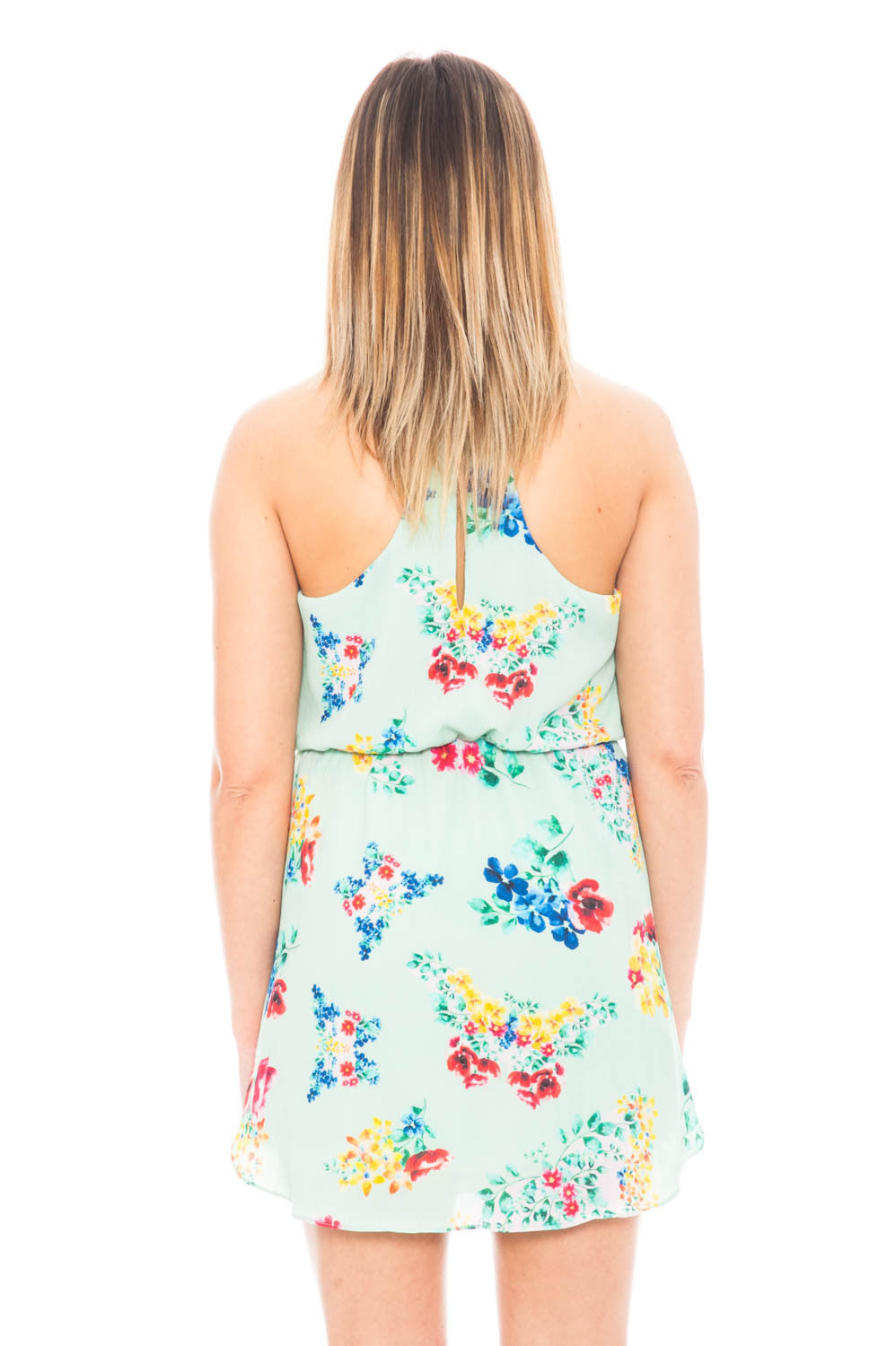 Dress - Mint Floral Chiffon Dress with Elastic Waist by Everly