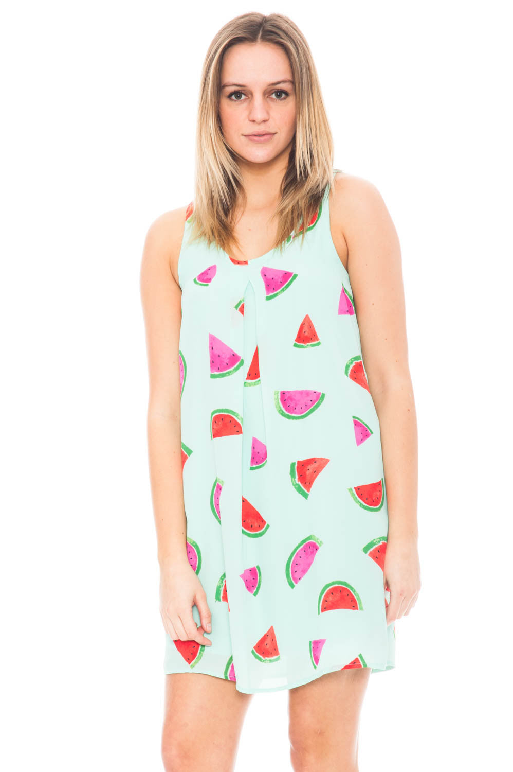Dress - Watermelon Print Dress with Back Button Closure by Everly