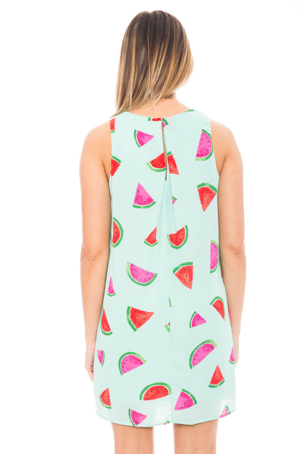 Dress - Watermelon Print Dress with Back Button Closure by Everly