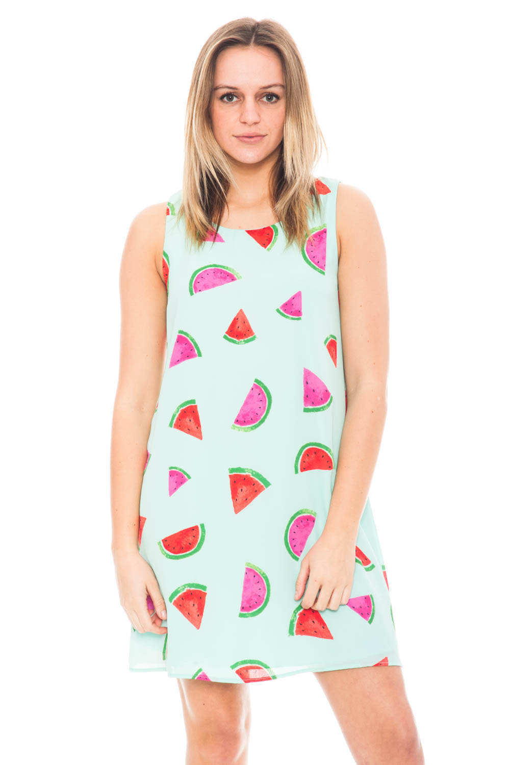 Dress - Watermelon Shift Dress with Strappy Back Detail by Everly