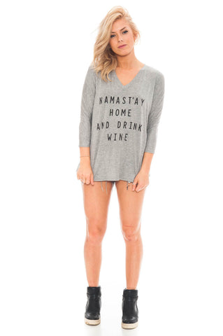 Tee - Namast'ay Home and Drink Wine 3/4 Sleeve Top