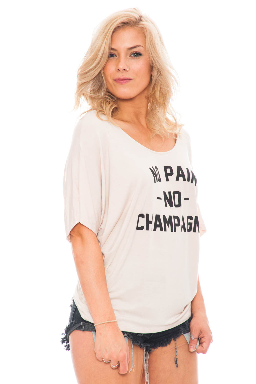 Tee - No Pain No Champagne Batwing Top
