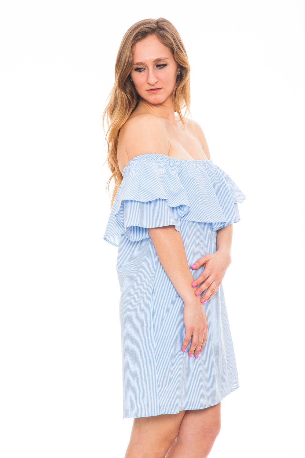 Dress - Off Shoulder Ruffle Dress with Pockets