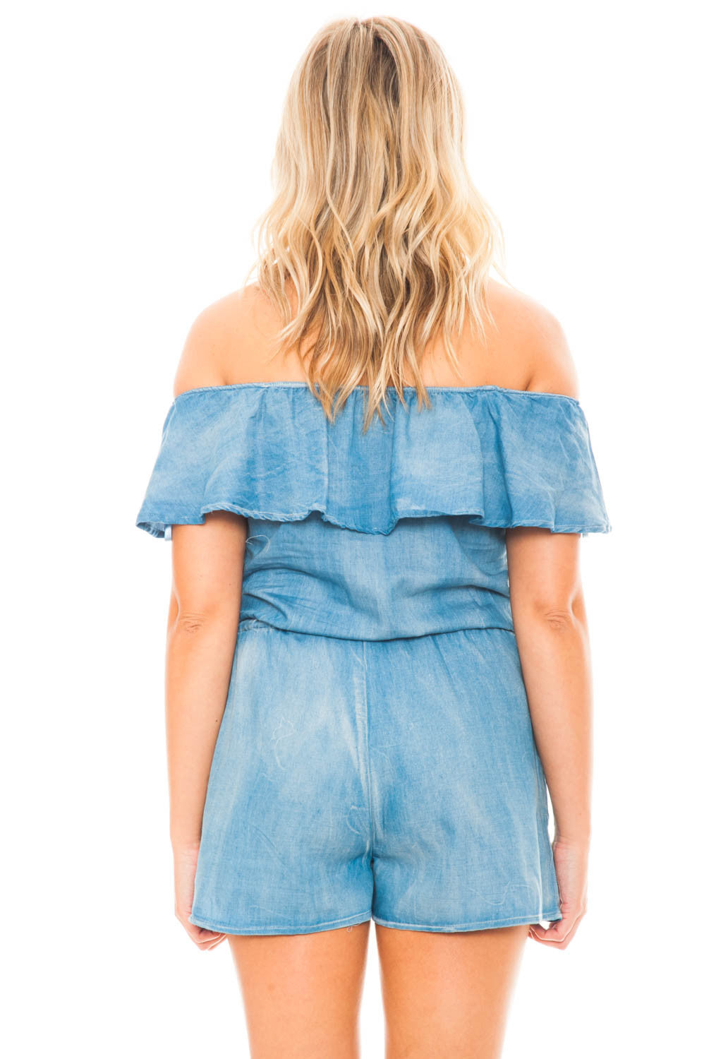 Romper - Ruffled Off Shoulder Embroidered Romper