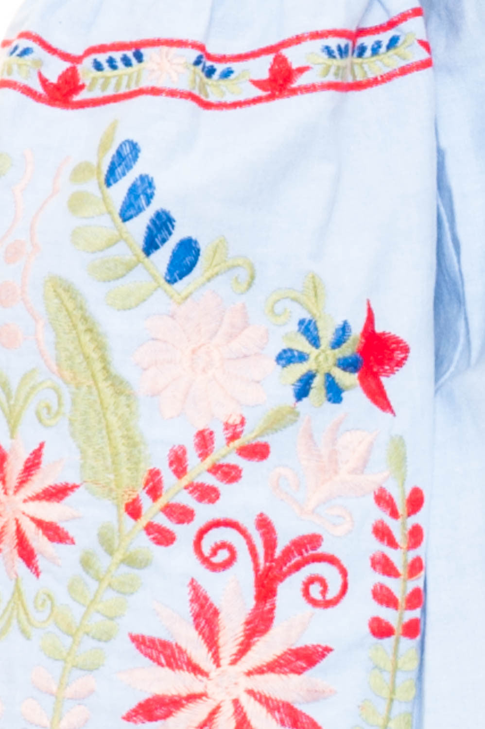 Dress - Off Shoulder Embroidered Dress with a Puffed Sleeve