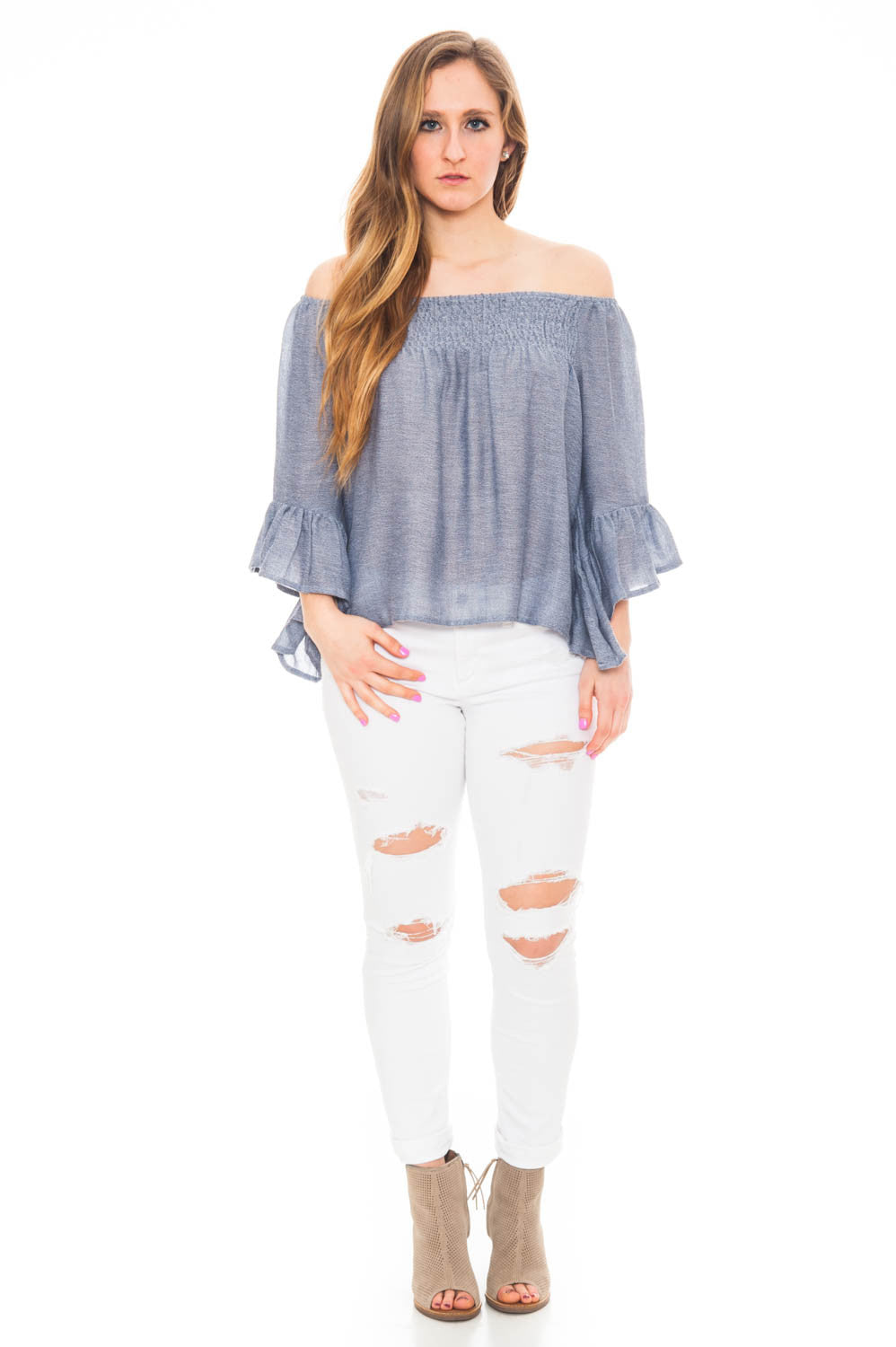 Shirt - Off Shoulder Flared Sleeve Top