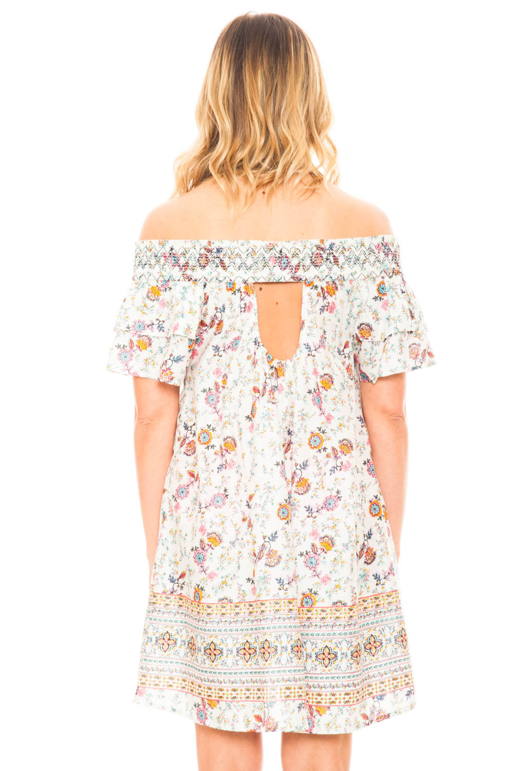 Dress - Off Shoulder Printed Dress with a Ruffled Sleeve by En Creme