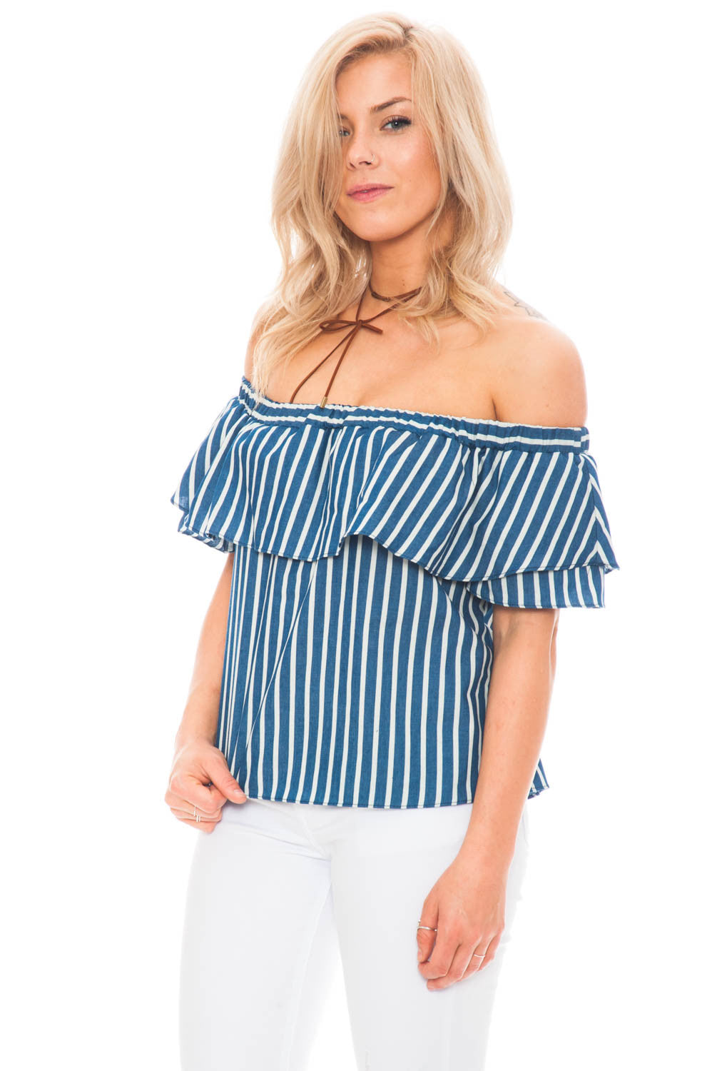 Crop - Off Shoulder Ruffle Top by Everly