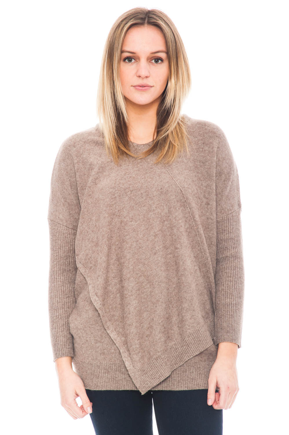 Sweater - Asymmetrical Cut Tunic with an Overlap Front