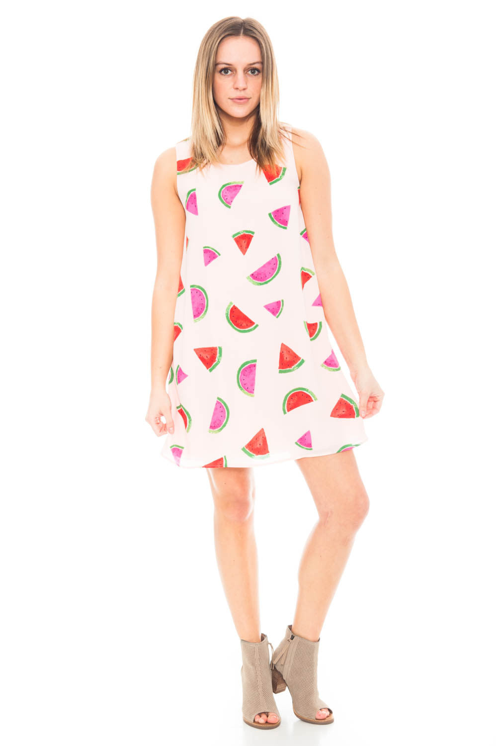 Dress - Watermelon Shift Dress with Strappy Back Detail by Everly
