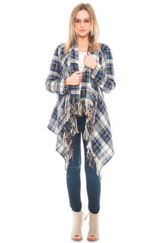Cardi - Plaid Fringe