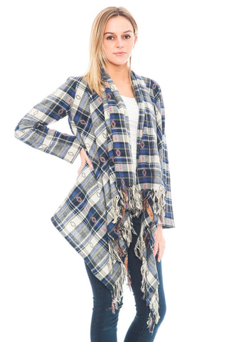 Cardi - Plaid Fringe