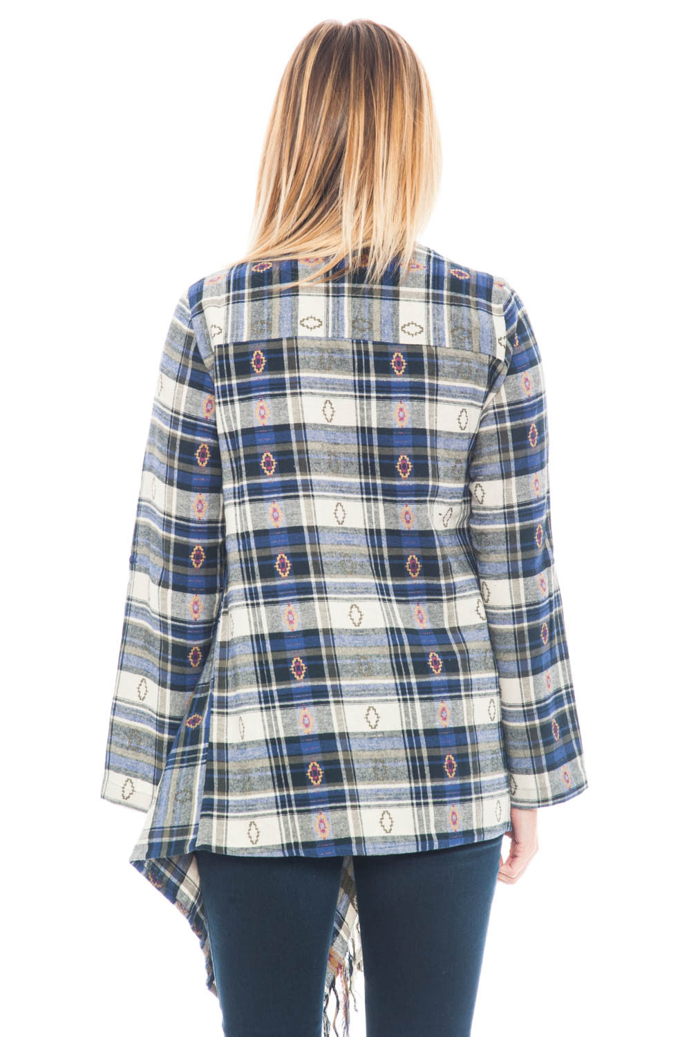 Cardi - Plaid Fringe