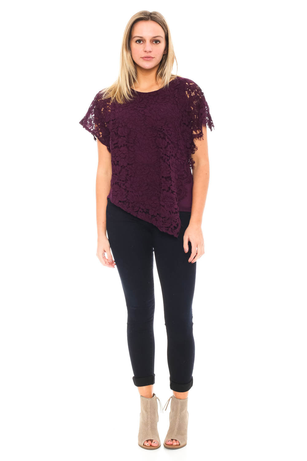 Blouse - Asymmetrical Lace Top by Democracy
