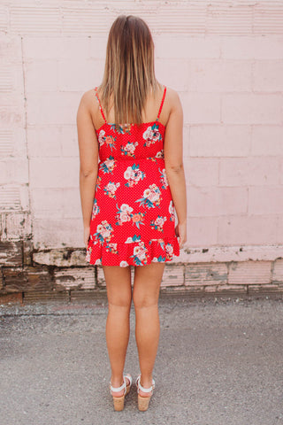 Dress - Floral Wrap Dress with Ruffles