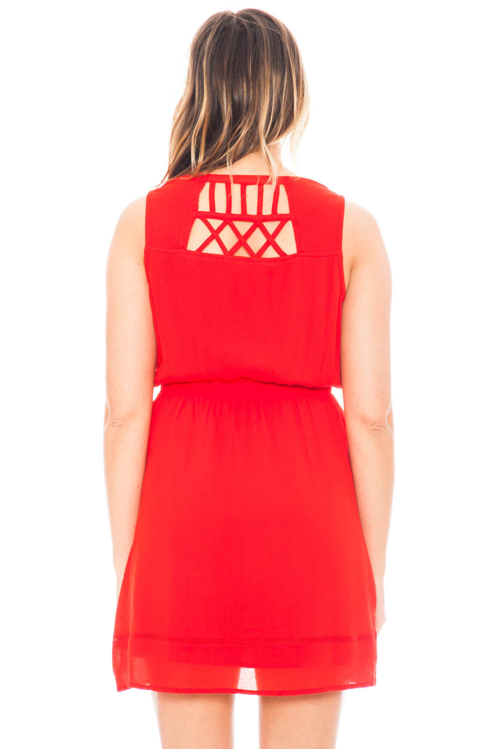 Dress - Lattice Detail V-neck Dress with Strappy Back Detail