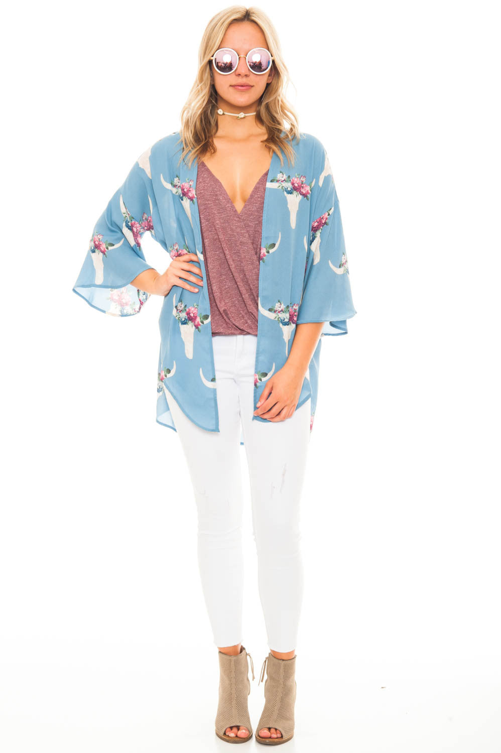 Kimono - Flowy Printed Kimono with a Flared Sleeve