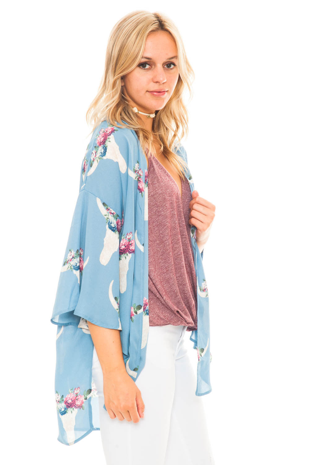 Kimono - Flowy Printed Kimono with a Flared Sleeve