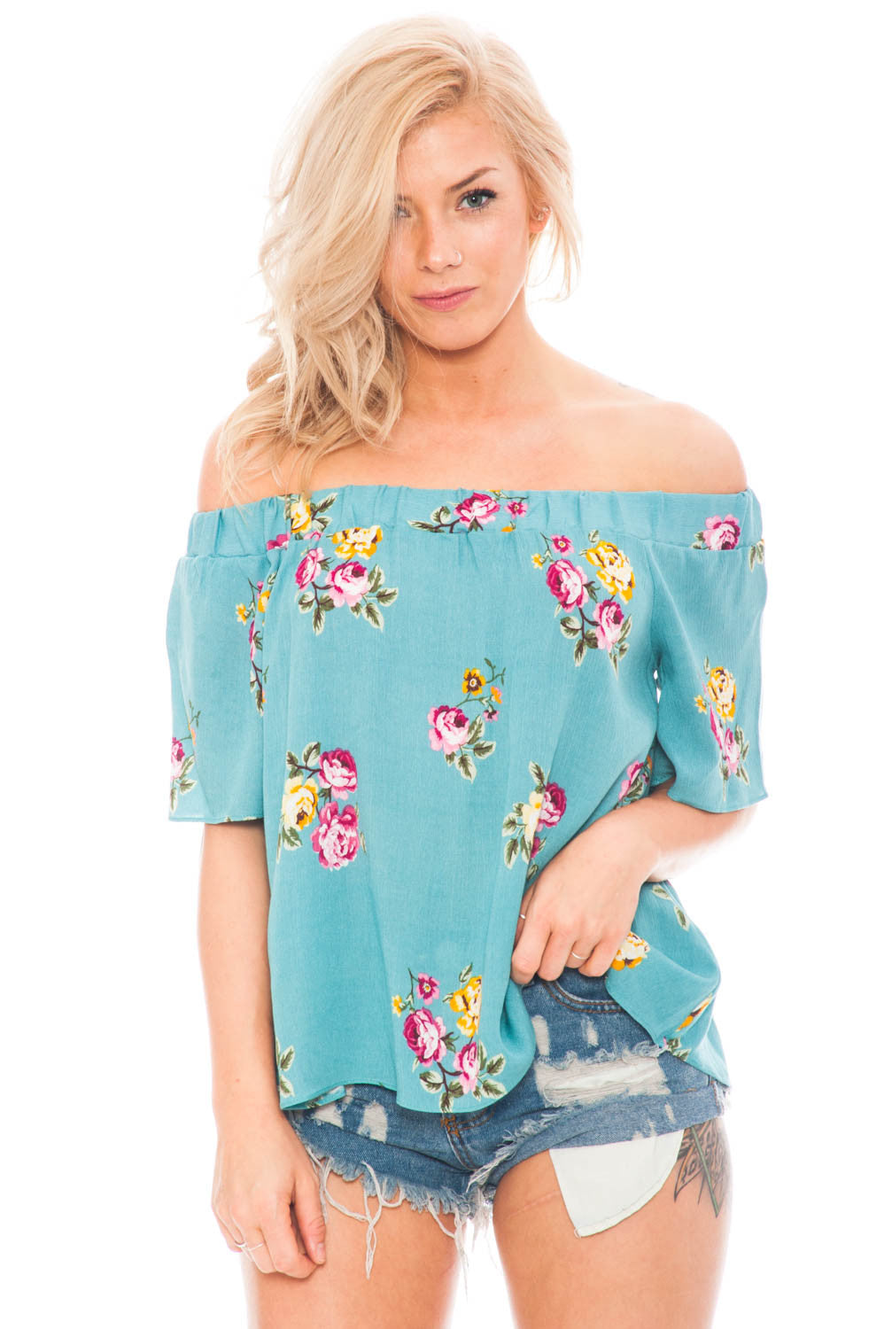 Blouse - Off Shoulder Floral Top by Everly
