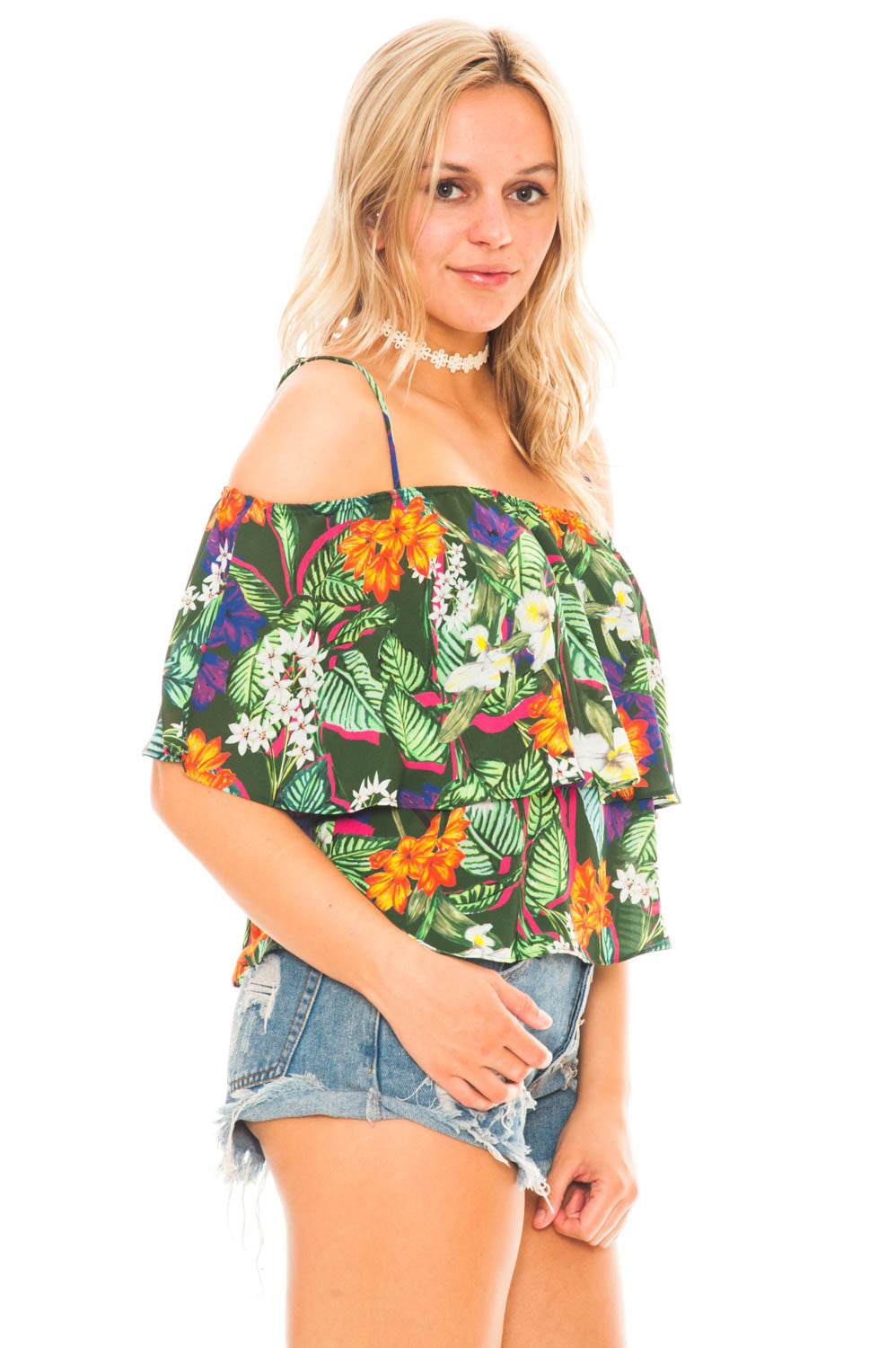 Shirt - Tropical Off Shoulder Top by Everly
