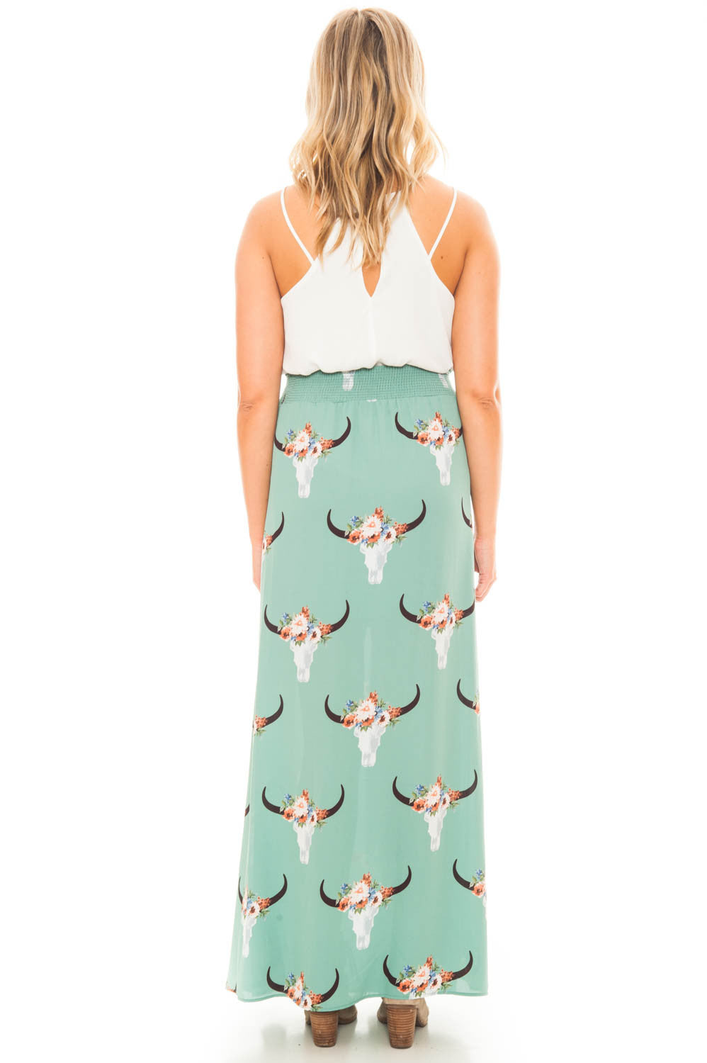 Skirt - Bullhead Print Maxi Skirt With Side Slit
