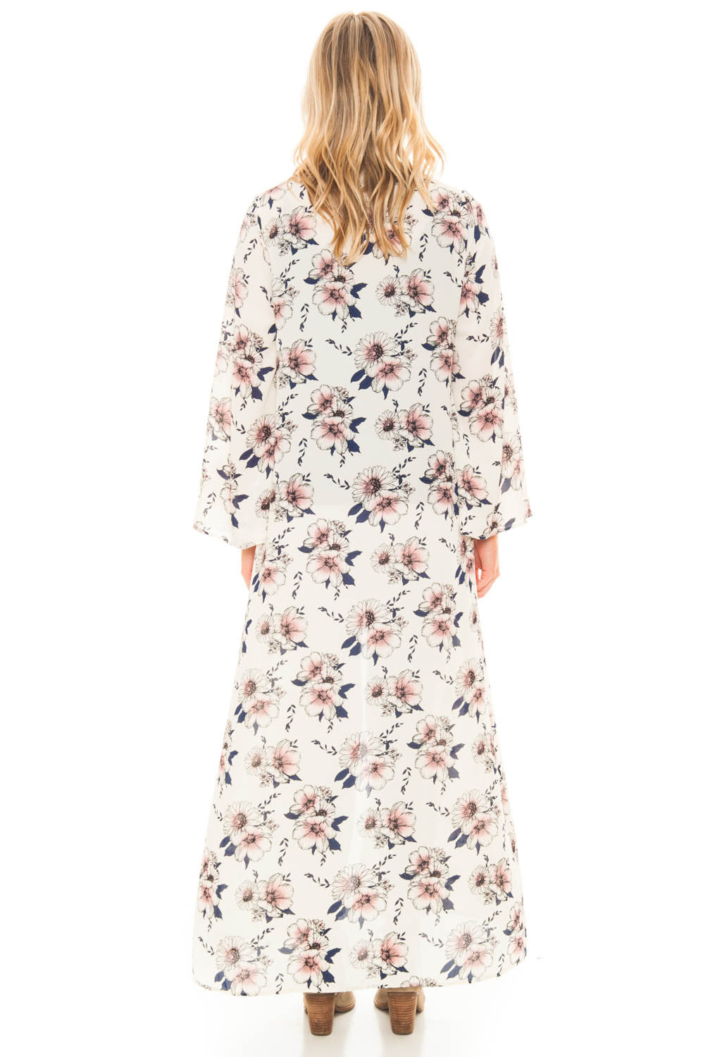 Kimono - Flower Print Floor Length Kimono