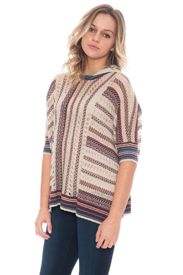 Sweater - Striped Hooded Batwing Knit Top (Final Sale)