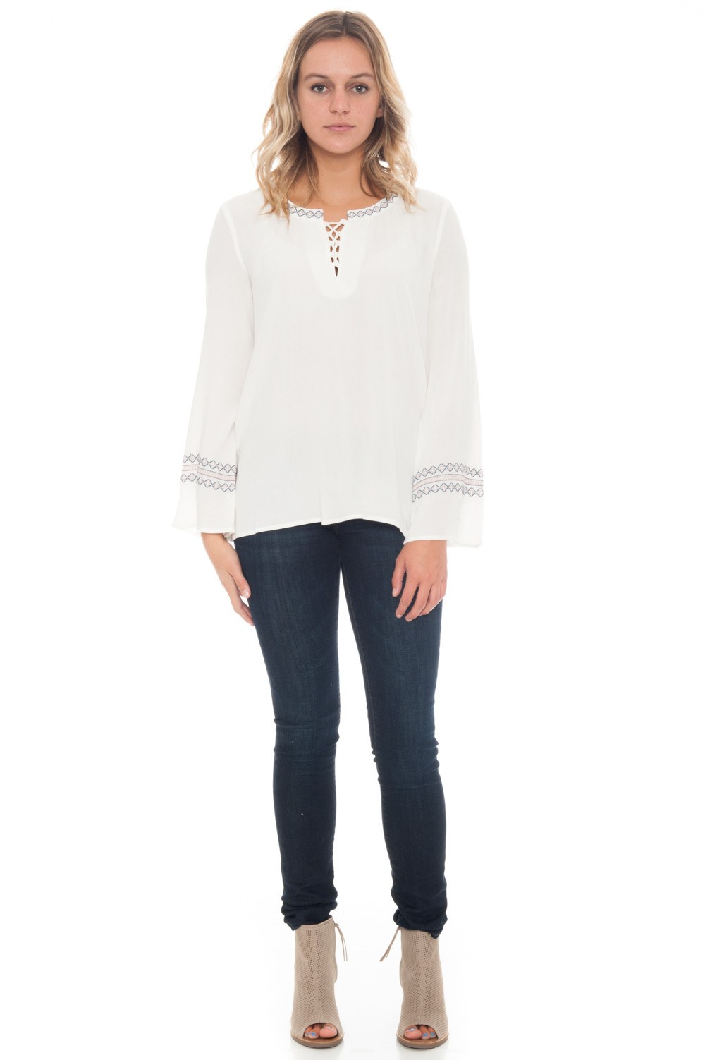 Blouse - Lace Up with Sleeve Detail - 2