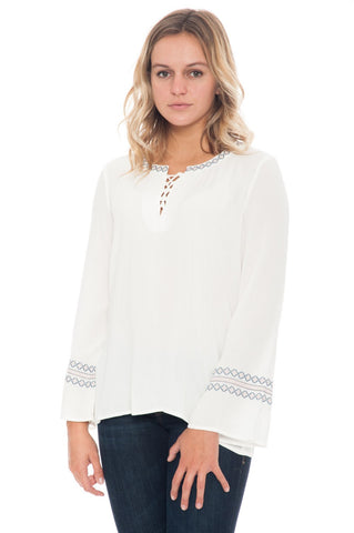 Blouse - Lace Up with Sleeve Detail - 1