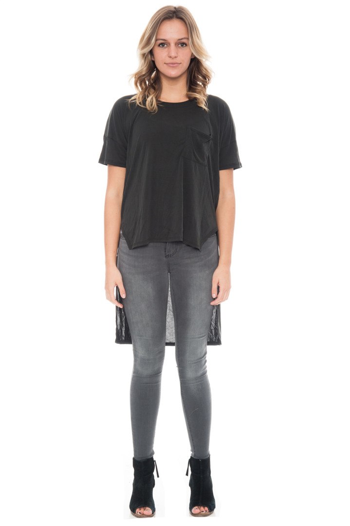 Shirt - Extreme High Low Tee with Side Slits By Paper Crane
