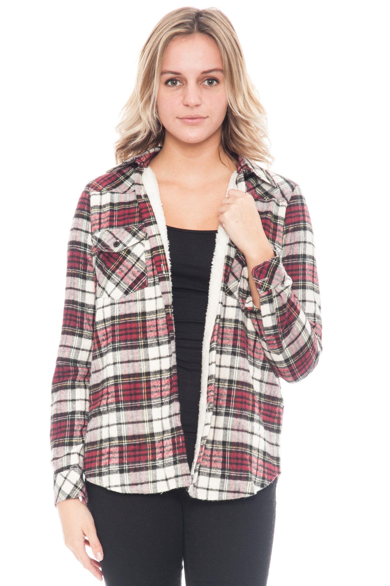 Shirt - Plaid Flannel Button Up with Sherpa Lining By Paper Crane (Final Sale)