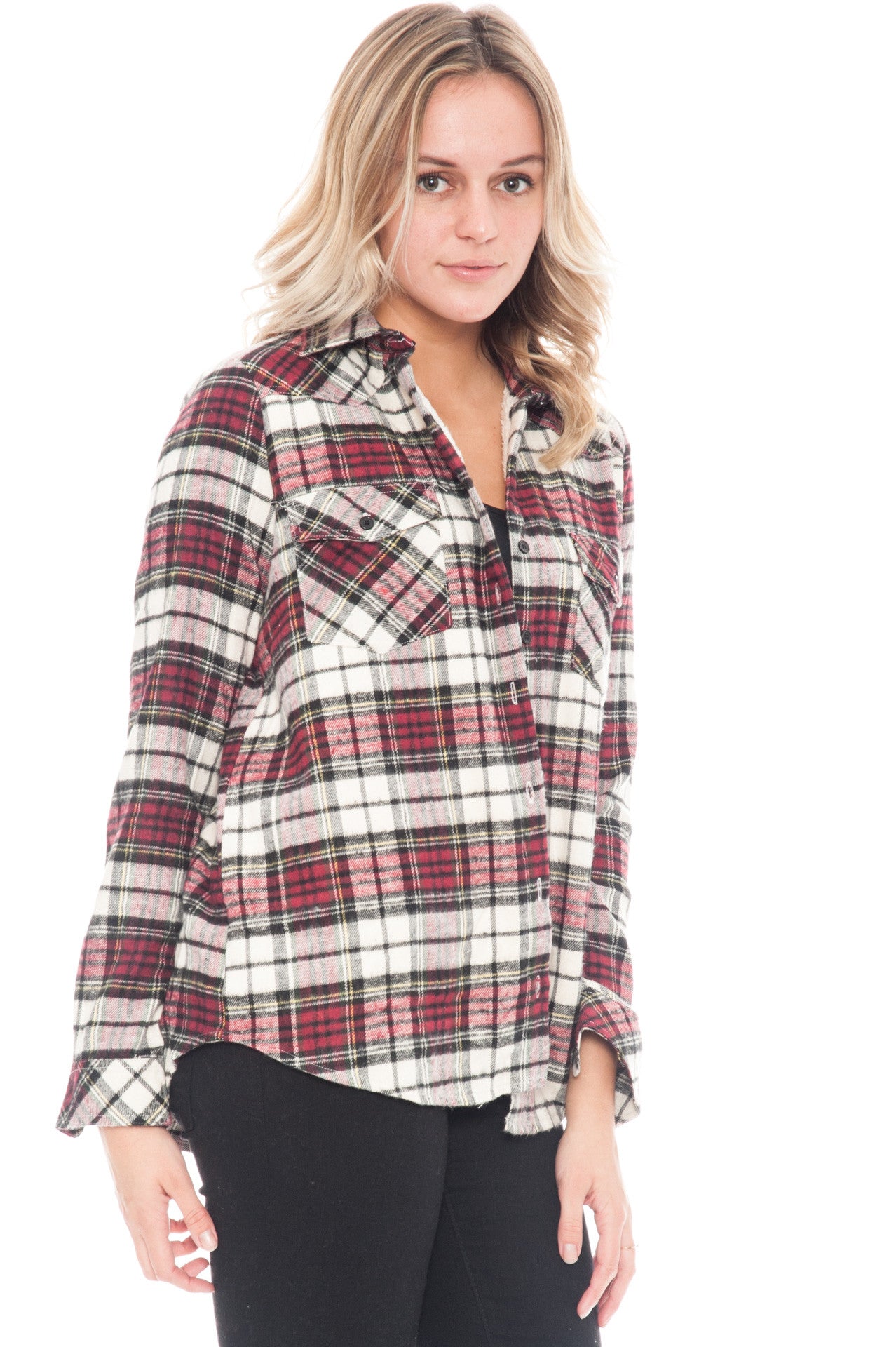Shirt - Plaid Flannel Button Up with Sherpa Lining By Paper Crane (Final Sale)