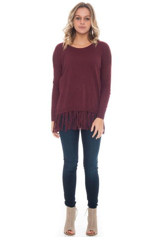 Shirt - Knit Top With Fringe Hemline