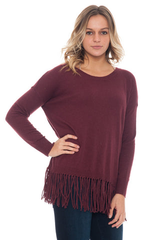 Shirt - Knit Top With Fringe Hemline