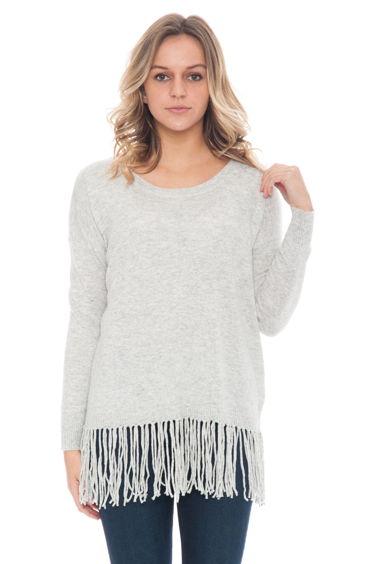 Shirt - Knit Top With Fringe Hemline