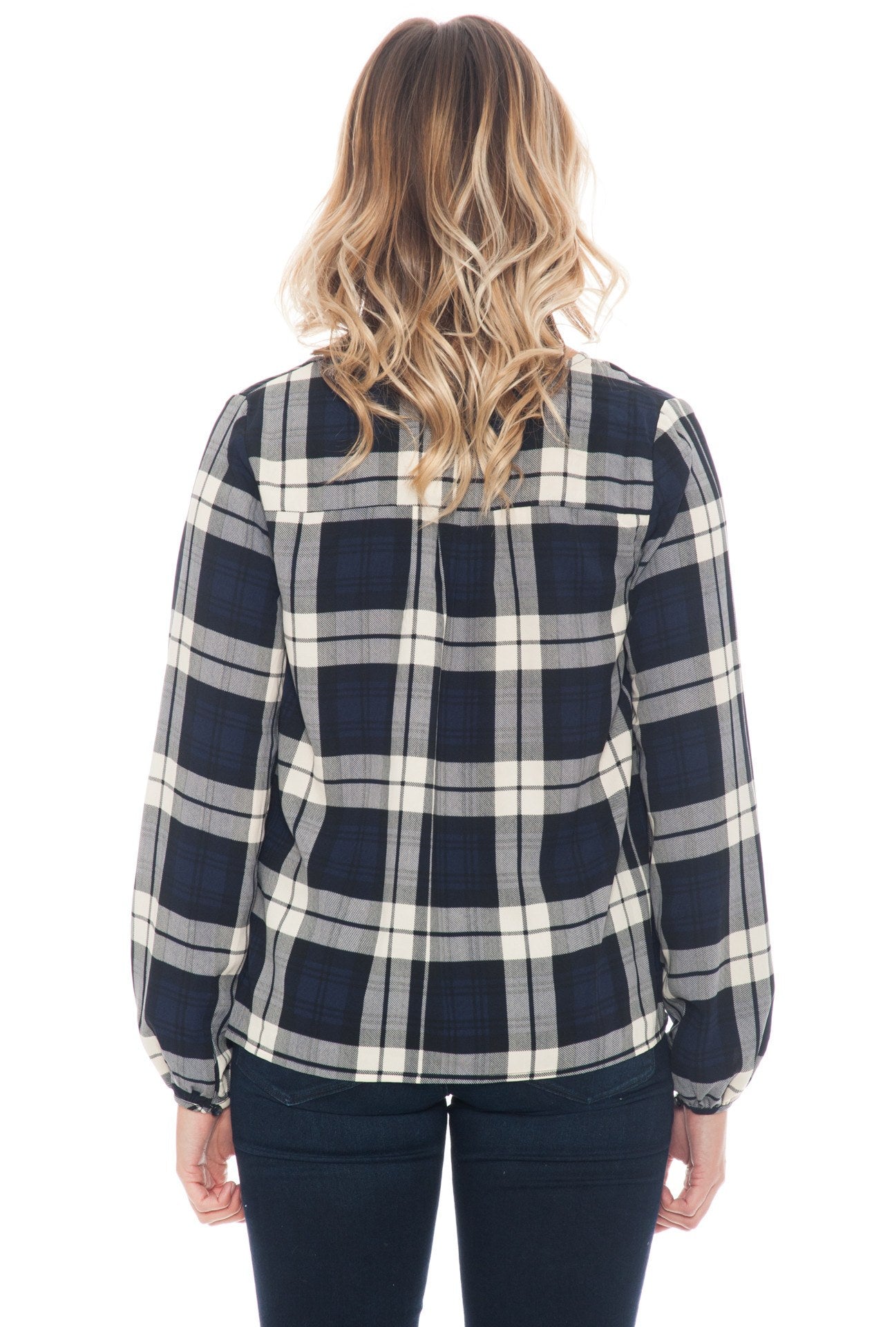Blouse - Plaid Lace Up Front Top By Everly