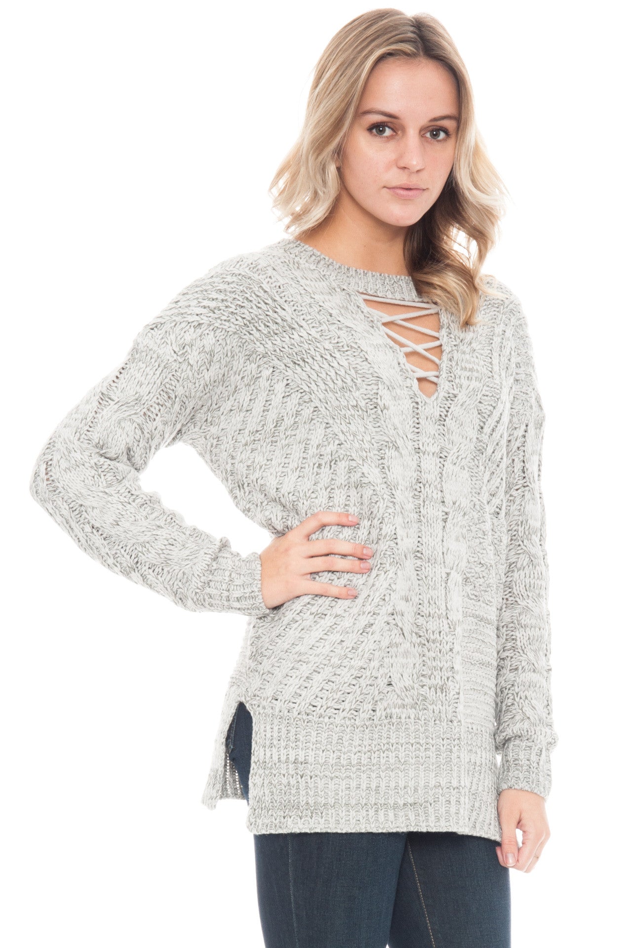 Sweater - Knit Lace Up By Paper Crane