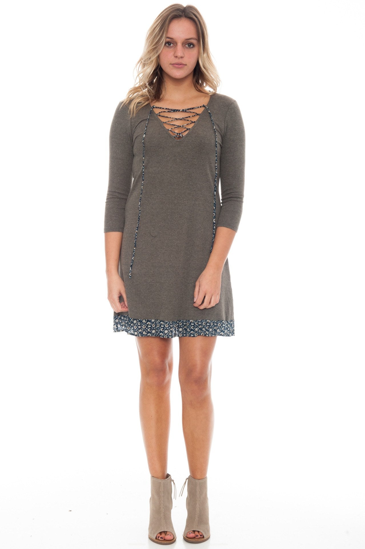 Dress - Lace up Ribbed