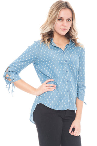 Shirt - 3/4 Sleeve High Low Button Up By Paper Crane