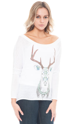 Shirt - Semi Sheer Painted Deer Top by Chaser